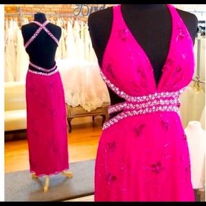 David bridal backless pink/silver prom dress